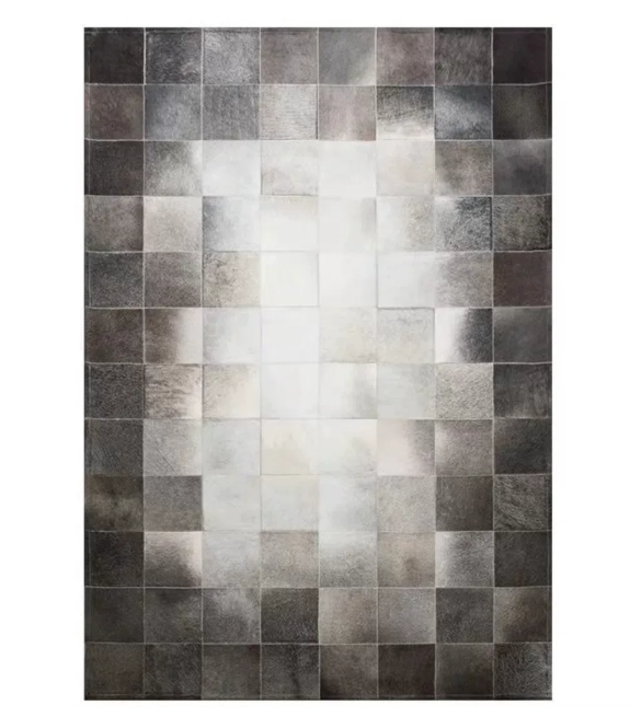 Grey Gradient Square Patchwork Genuine Cowhide Rug, Luxury Modern Ins Style Leather Carpet, Art Decor Floor Mat for Living Room Bedroom Showroom - Image 2