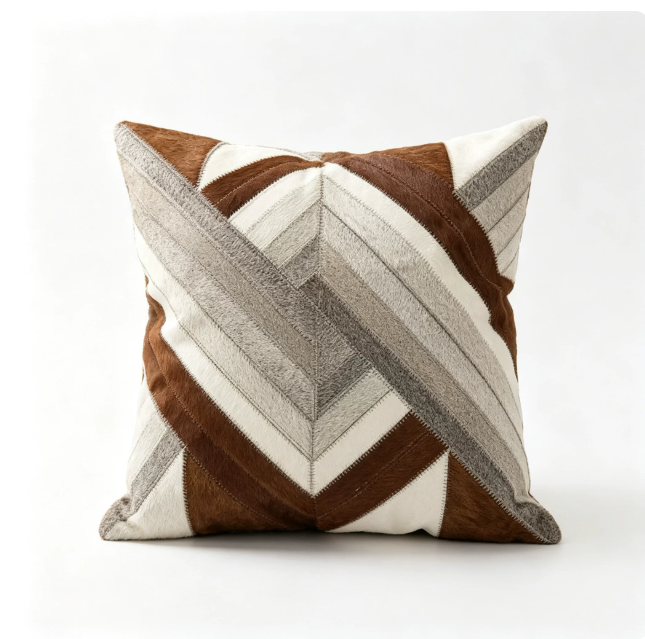 Custom Handmade Genuine Hair-On Cowhide Throw Pillow & Lumbar Cushion, High-End Light Luxury Real Leather Sofa Pillow, Minimalist Custom Pattern - Image 6