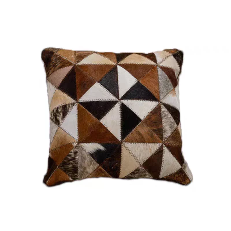 Clearance Sale Genuine Hair-on Cowhide Patchwork Throw Pillow, 3D Geometric Square Leather Cushion, European Style Decor Sofa Pillow - Image 9