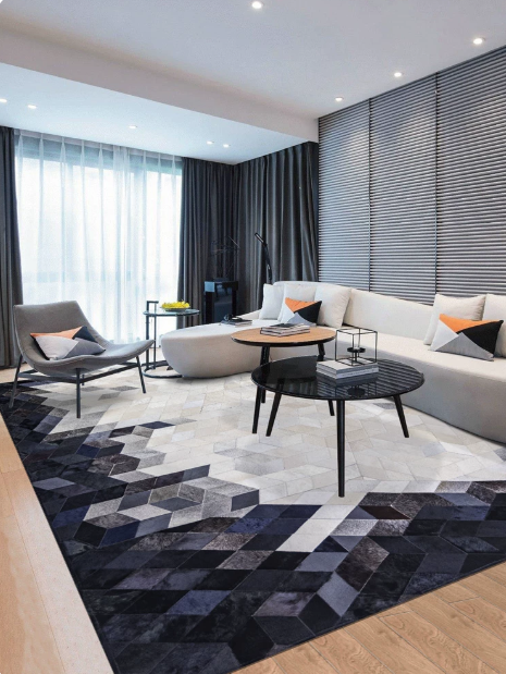 Blue Gradient Spliced Irregular Genuine Leather Coffee Table Mat for Living Room & Bedroom - Image 5