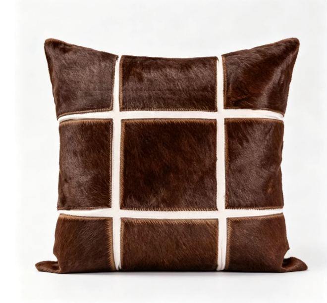 Custom Handmade Genuine Hair-On Cowhide Throw Pillow & Lumbar Cushion, High-End Light Luxury Real Leather Sofa Pillow, Minimalist Custom Pattern - Image 9