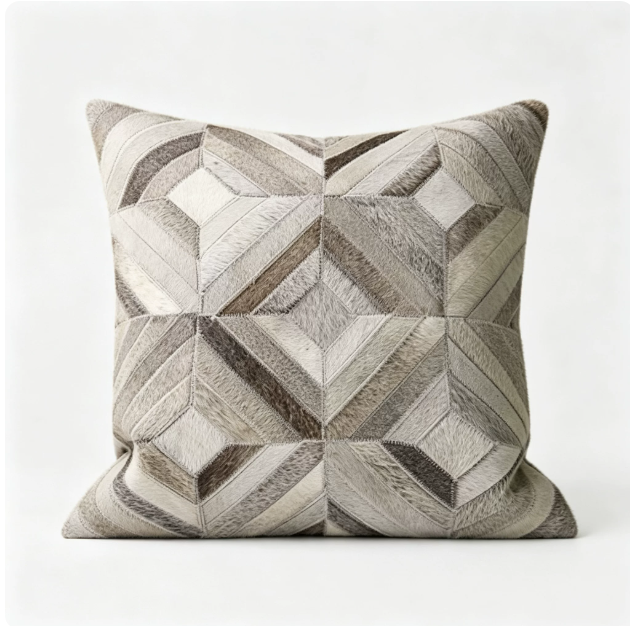 Custom Handmade Genuine Hair-On Cowhide Throw Pillow & Lumbar Cushion, High-End Light Luxury Real Leather Sofa Pillow, Minimalist Custom Pattern - Image 10