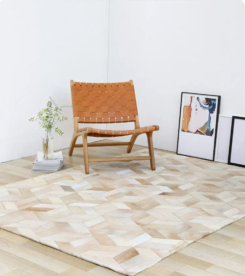 Handmade Geometric Patchwork Cowhide Rug, Natural Hair-on Hide Leather Area Rug, Modern Minimalist for Living Room Bedroom - Image 11