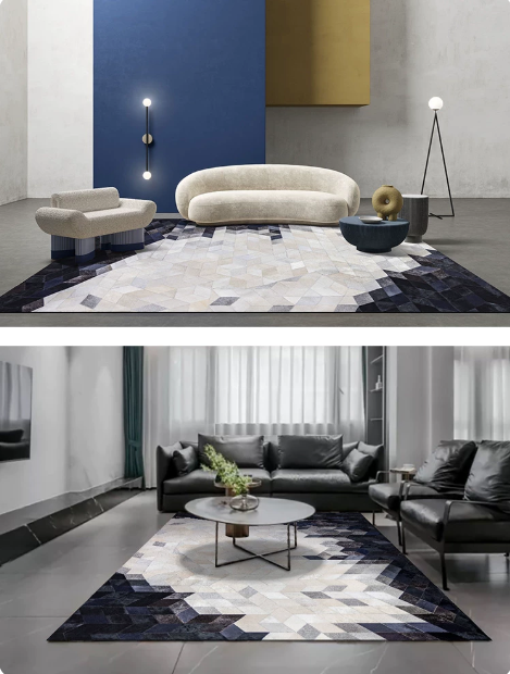 Blue Gradient Spliced Irregular Genuine Leather Coffee Table Mat for Living Room & Bedroom - Image 10