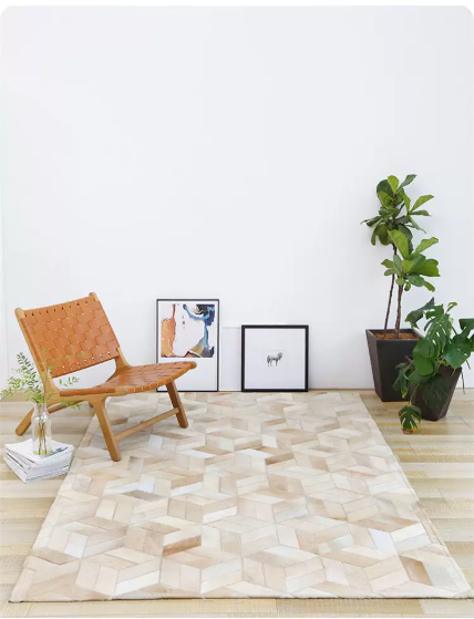 Handmade Geometric Patchwork Cowhide Rug, Natural Hair-on Hide Leather Area Rug, Modern Minimalist for Living Room Bedroom - Image 8