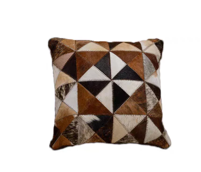Clearance Sale Genuine Hair-on Cowhide Patchwork Throw Pillow, 3D Geometric Square Leather Cushion, European Style Decor Sofa Pillow - Image 3