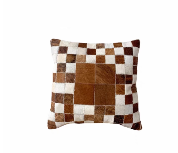Clearance Sale Genuine Hair-on Cowhide Patchwork Throw Pillow, 3D Geometric Square Leather Cushion, European Style Decor Sofa Pillow - Image 4