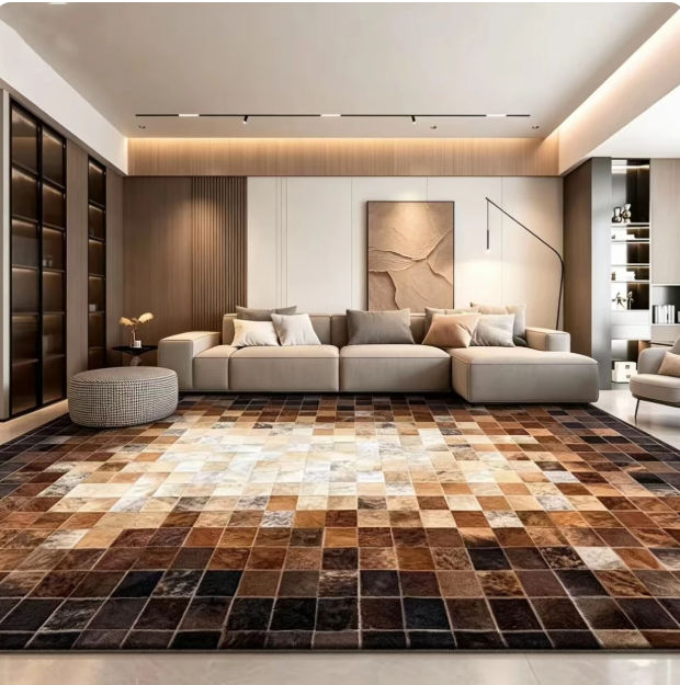 Luxury Elegant Square Cowhide Rug for Office & Study