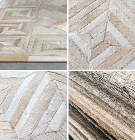 Handmade Geometric Patchwork Cowhide Rug, Natural Hair-on Hide Leather Area Rug, Modern Minimalist for Living Room Bedroom - Image 6