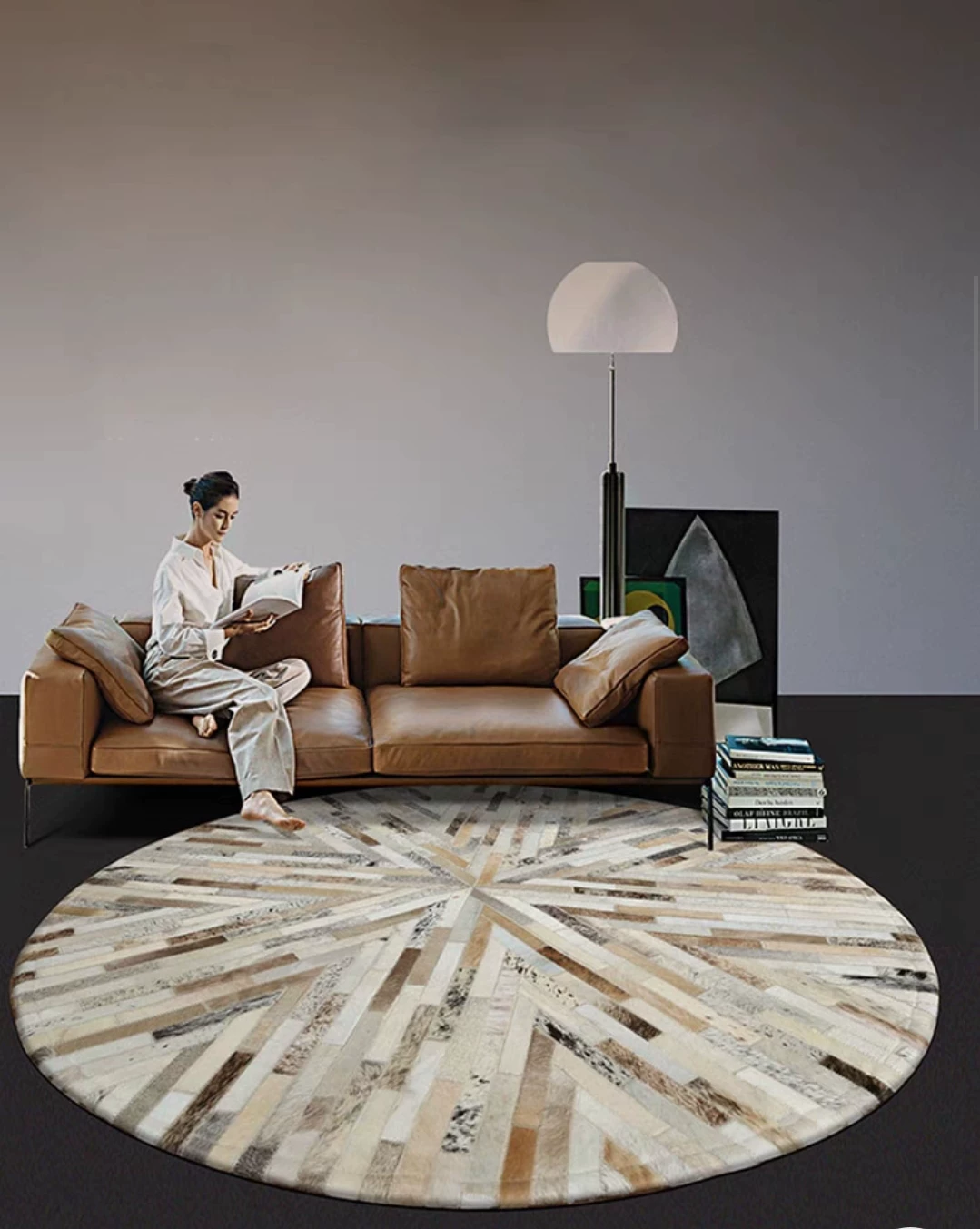 Sunburst Round Cowhide Rug - Image 5