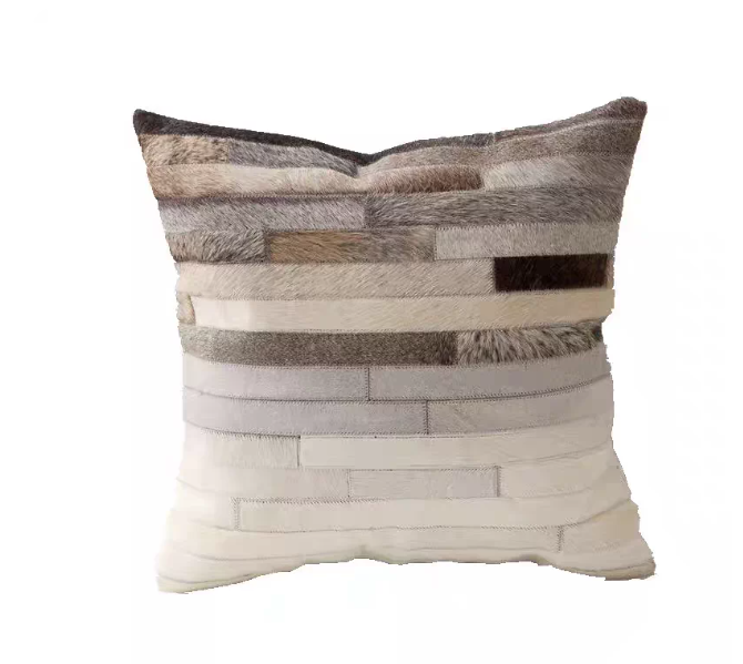Clearance Sale Genuine Hair-on Cowhide Patchwork Throw Pillow, 3D Geometric Square Leather Cushion, European Style Decor Sofa Pillow - Image 8