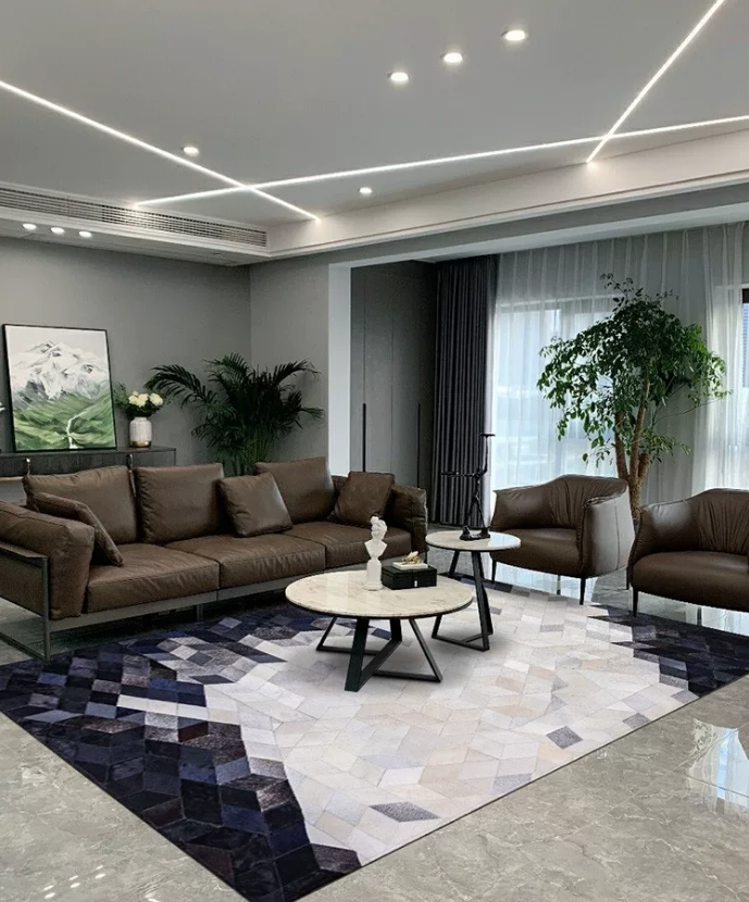 Blue Gradient Spliced Irregular Genuine Leather Coffee Table Mat for Living Room & Bedroom - Image 7