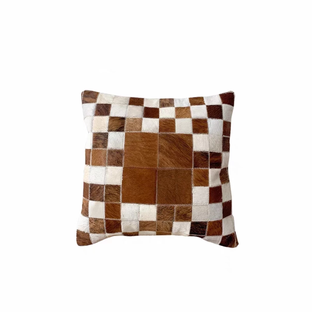 Clearance Sale Genuine Hair-on Cowhide Patchwork Throw Pillow, 3D Geometric Square Leather Cushion, European Style Decor Sofa Pillow - Image 14
