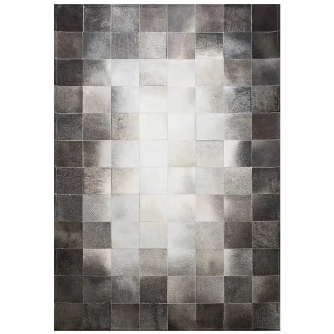 Grey Gradient Square Patchwork Genuine Cowhide Rug, Luxury Modern Ins Style Leather Carpet, Art Decor Floor Mat for Living Room Bedroom Showroom - Image 5