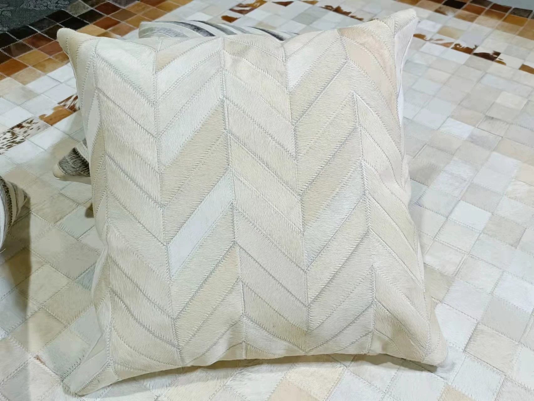 Genuine Cowhide Patchwork Throw Pillow, Special Price, Minimalist Modern Sofa Cushion, European Vintage Mid-Century, Ins Style - Image 11