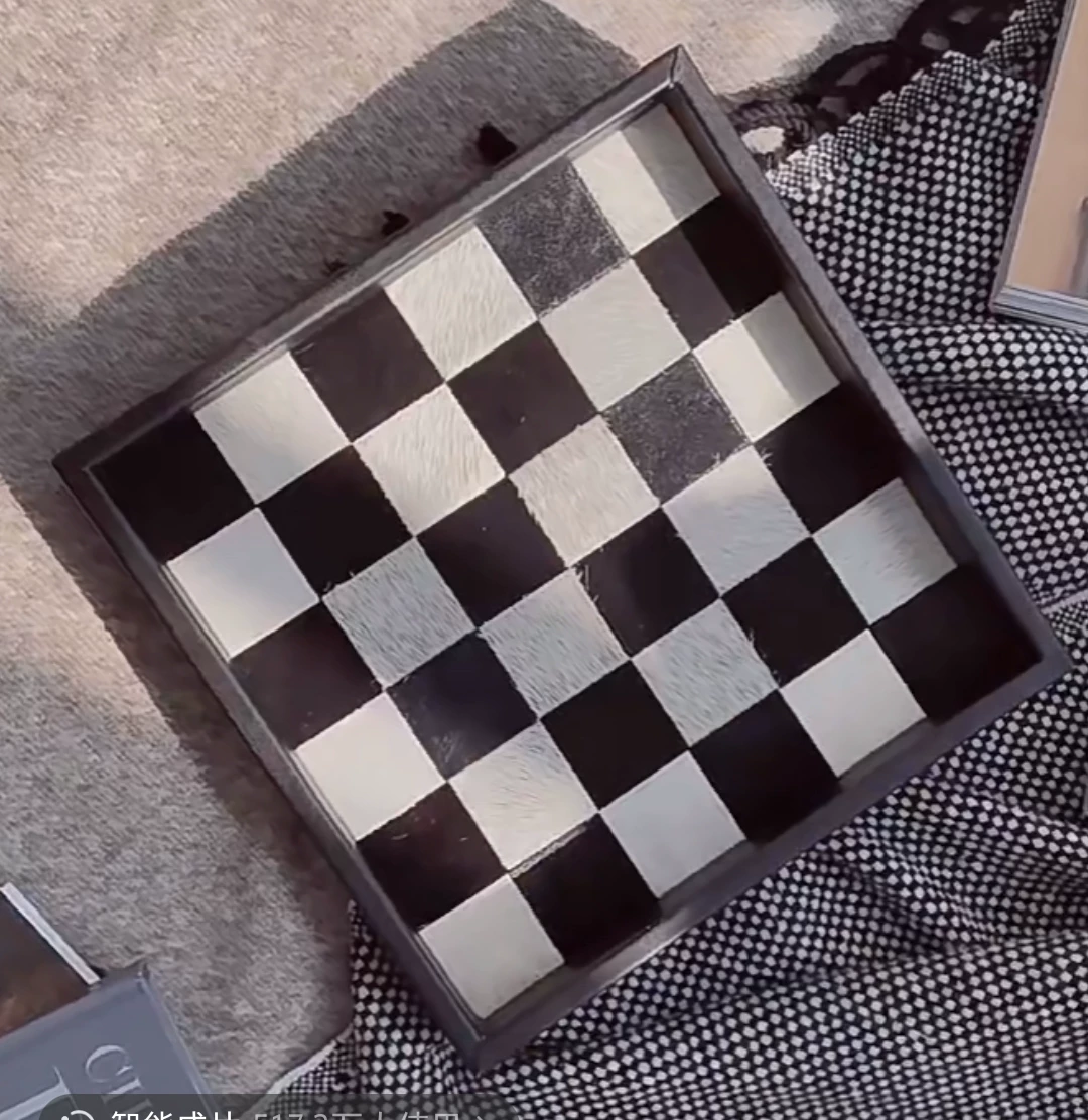 Horsehair Solid Wood Tray, Entryway Storage for Cosmetics & Aromatherapy, Black White Grey Checkerboard Rectangular Decor, Luxury Ornament - Image 14
