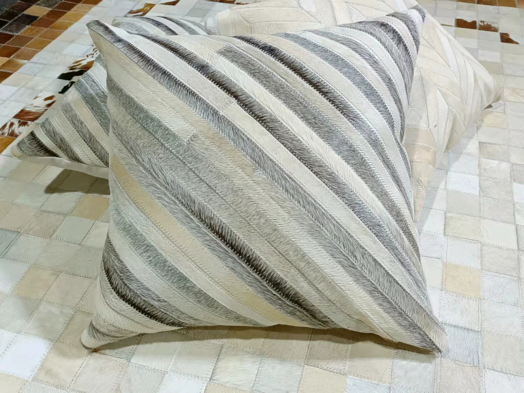 Genuine Cowhide Patchwork Throw Pillow, Special Price, Minimalist Modern Sofa Cushion, European Vintage Mid-Century, Ins Style - Image 10