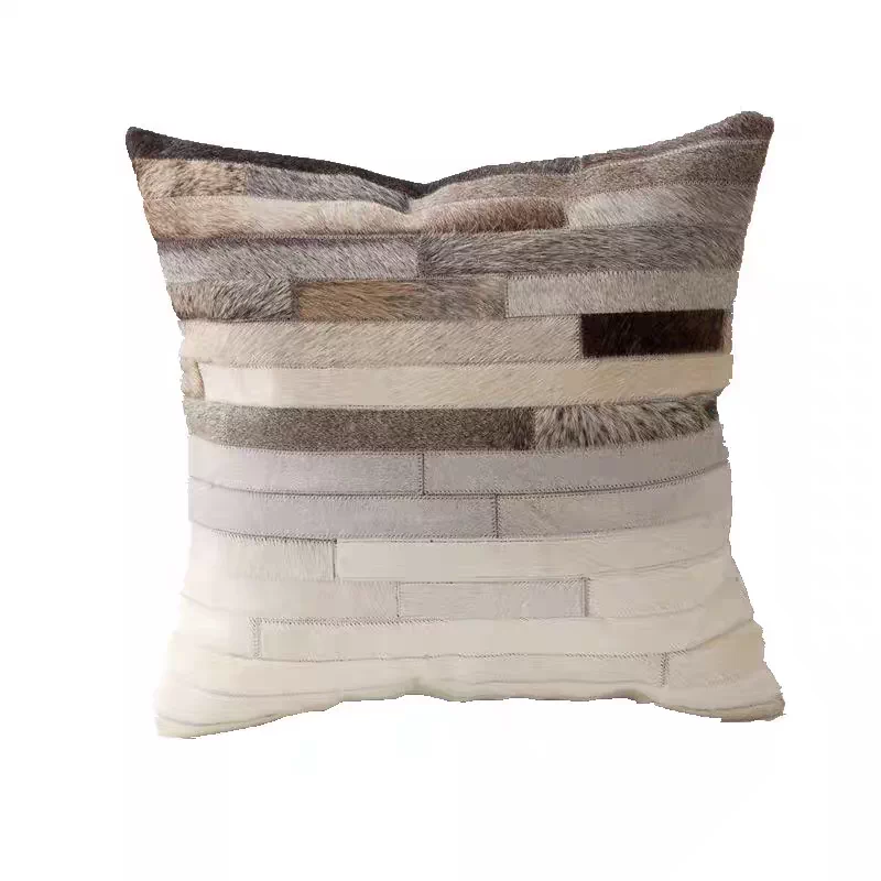Clearance Sale Genuine Hair-on Cowhide Patchwork Throw Pillow, 3D Geometric Square Leather Cushion, European Style Decor Sofa Pillow - Image 13