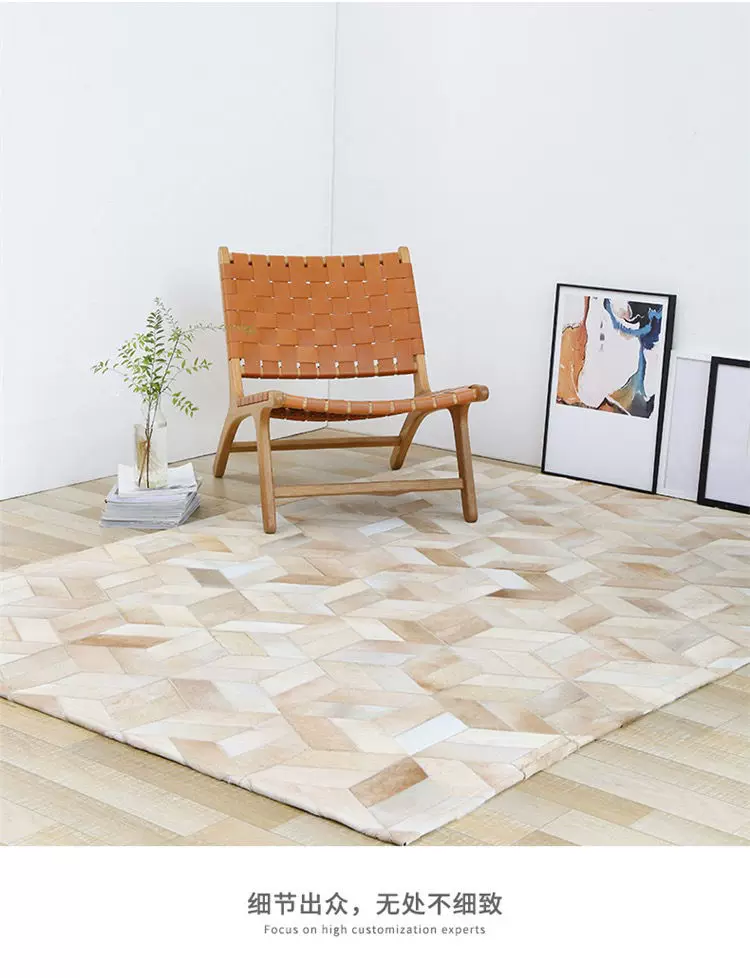 Handmade Geometric Patchwork Cowhide Rug, Natural Hair-on Hide Leather Area Rug, Modern Minimalist for Living Room Bedroom - Image 5
