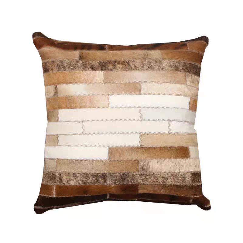 Clearance Sale Genuine Hair-on Cowhide Patchwork Throw Pillow, 3D Geometric Square Leather Cushion, European Style Decor Sofa Pillow - Image 10