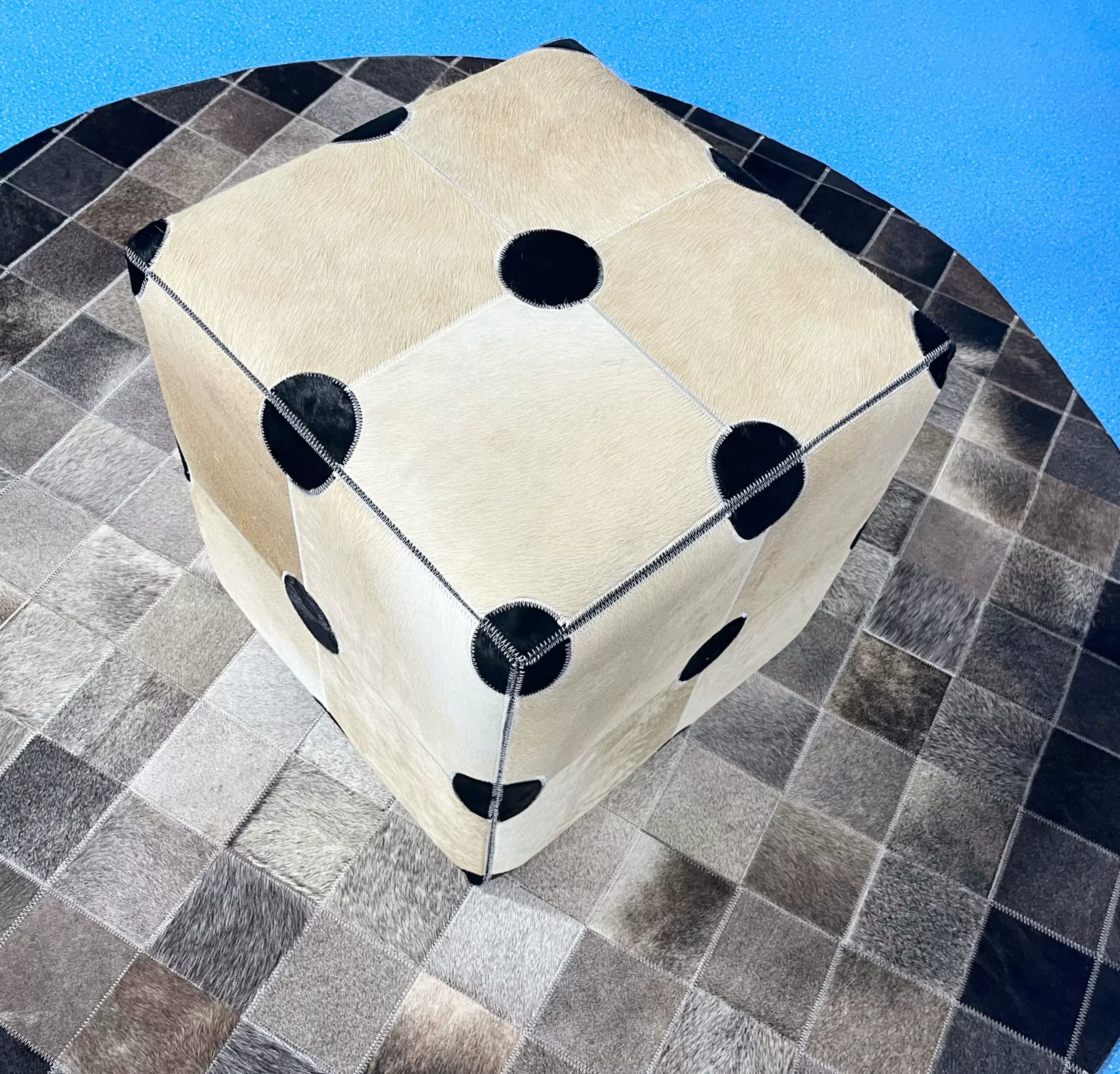 Vintage Cow Print Genuine Cowhide Square Ottoman, Brown White Patchwork Leather Footstool, Luxury Living Room Sofa Stool - Image 5