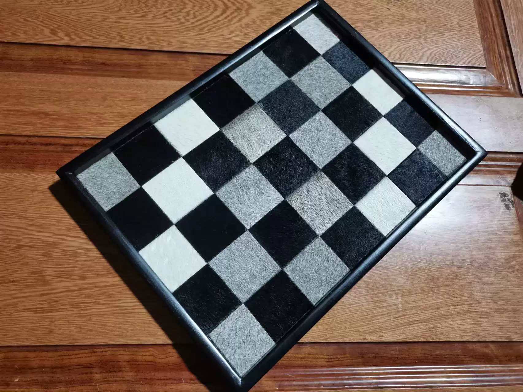 Horsehair Solid Wood Tray, Entryway Storage for Cosmetics & Aromatherapy, Black White Grey Checkerboard Rectangular Decor, Luxury Ornament - Image 12