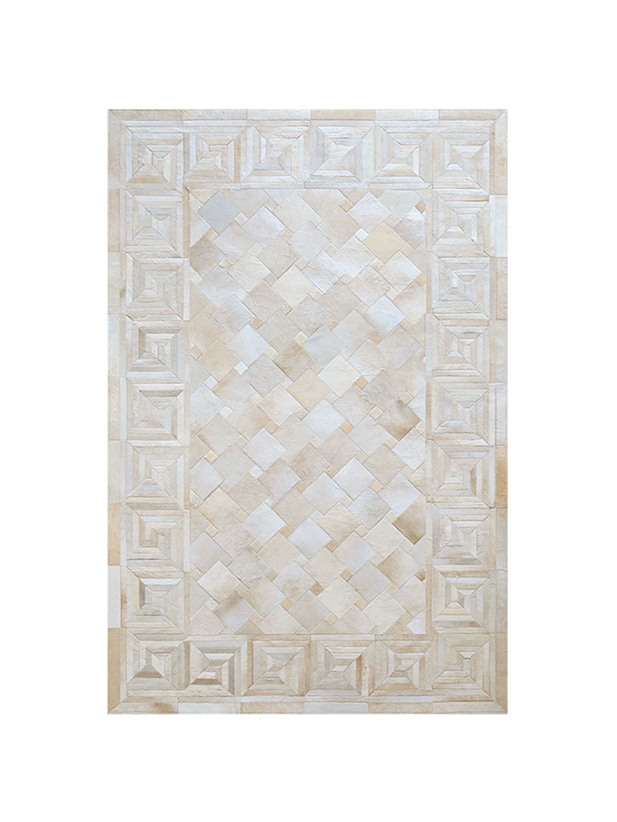 Handmade Geometric Patchwork Cowhide Rug, Natural Hair-on Hide Leather Area Rug, Modern Minimalist for Living Room Bedroom - Image 4
