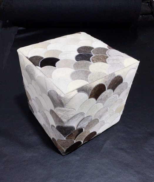 Vintage Cow Print Genuine Cowhide Square Ottoman, Brown White Patchwork Leather Footstool, Luxury Living Room Sofa Stool - Image 17