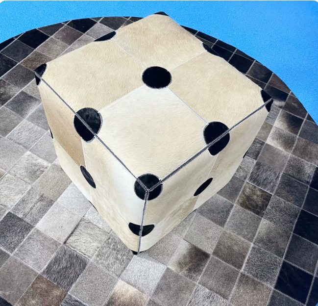 Vintage Cow Print Genuine Cowhide Square Ottoman, Brown White Patchwork Leather Footstool, Luxury Living Room Sofa Stool - Image 9
