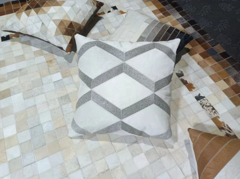 Genuine Cowhide Patchwork Throw Pillow, Special Price, Minimalist Modern Sofa Cushion, European Vintage Mid-Century, Ins Style - Image 15