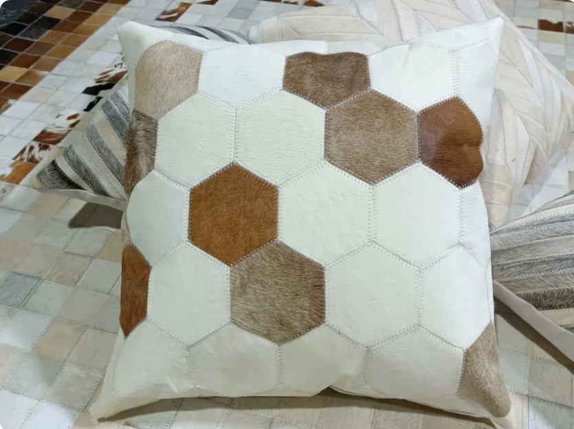 Genuine Cowhide Patchwork Throw Pillow, Special Price, Minimalist Modern Sofa Cushion, European Vintage Mid-Century, Ins Style - Image 12