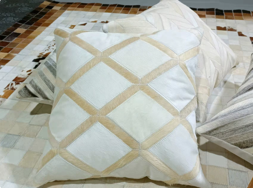 Genuine Cowhide Patchwork Throw Pillow, Special Price, Minimalist Modern Sofa Cushion, European Vintage Mid-Century, Ins Style - Image 14