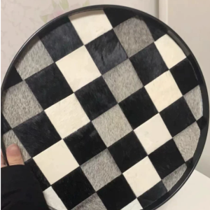 Horsehair Solid Wood Tray, Entryway Storage for Cosmetics & Aromatherapy, Black White Grey Checkerboard Rectangular Decor, Luxury Ornament (复制) (复制)