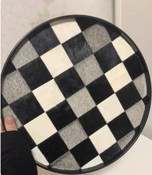 Horsehair Solid Wood Tray, Entryway Storage for Cosmetics & Aromatherapy, Black White Grey Checkerboard Rectangular Decor, Luxury Ornament (复制) (复制)